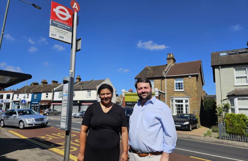 Councillor Gemma Turrell and Thomas Turrell AM at the newly renamed bus stop 