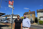 Councillor Gemma Turrell and Thomas Turrell AM at the newly renamed bus stop 