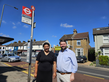 Councillor Gemma Turrell and Thomas Turrell AM at the newly renamed bus stop 